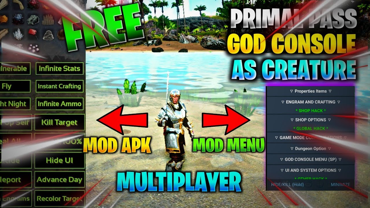 ARK MOBILE | MOD MENU + MOD APK | VR 2.0.29 | GOD CONSOLE FREE | PRIMAL PASS | MULTIPLAYER WORKING🔥