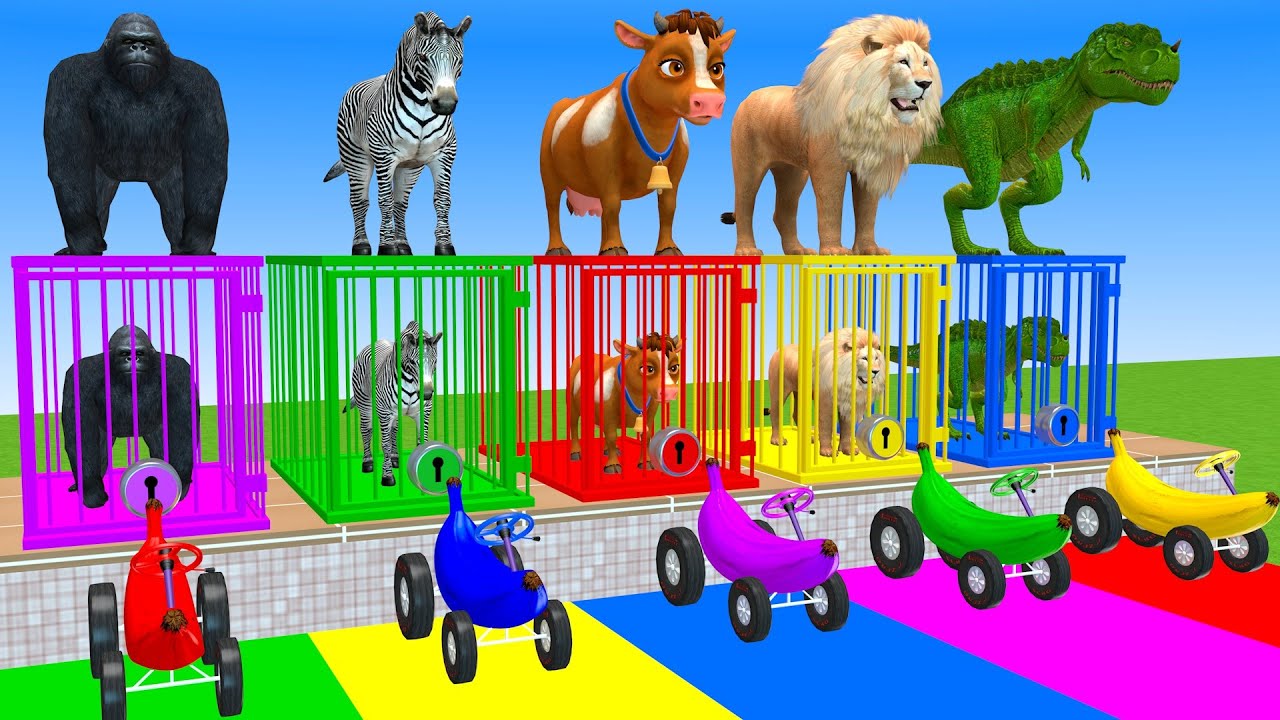 Long Slide Game With Elephant Gorilla Zebra Cow Lion Dinosaur Trex 3d Animal Game Funny 3d Animals