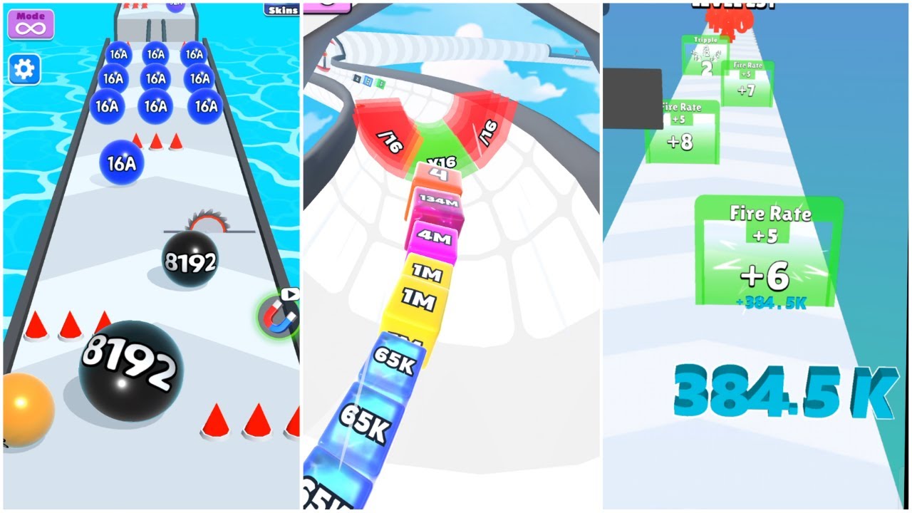 Jelly Tube Run 2048 vs Ball Blend Challenge vs Number Run | 4B vs 128A vs 384K Records