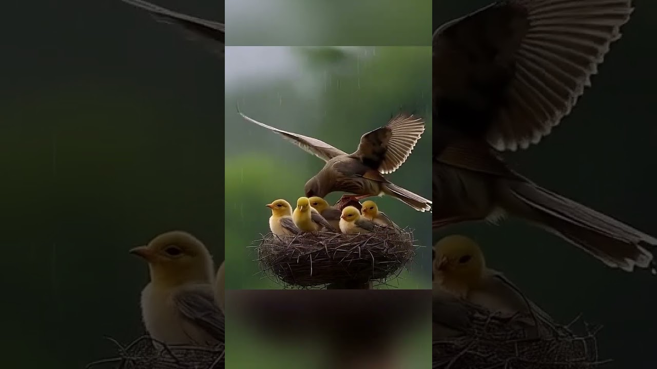 Cute Bird Enjoying With Babies In Rain | Heartwarming Bird Moments