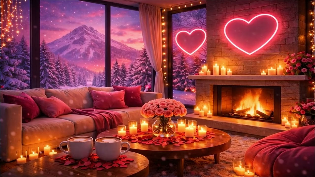 Warm Winter Fireplace ❄️ Peaceful Piano & Romantic Snowfall Ambience for Sleep, Study & Healing