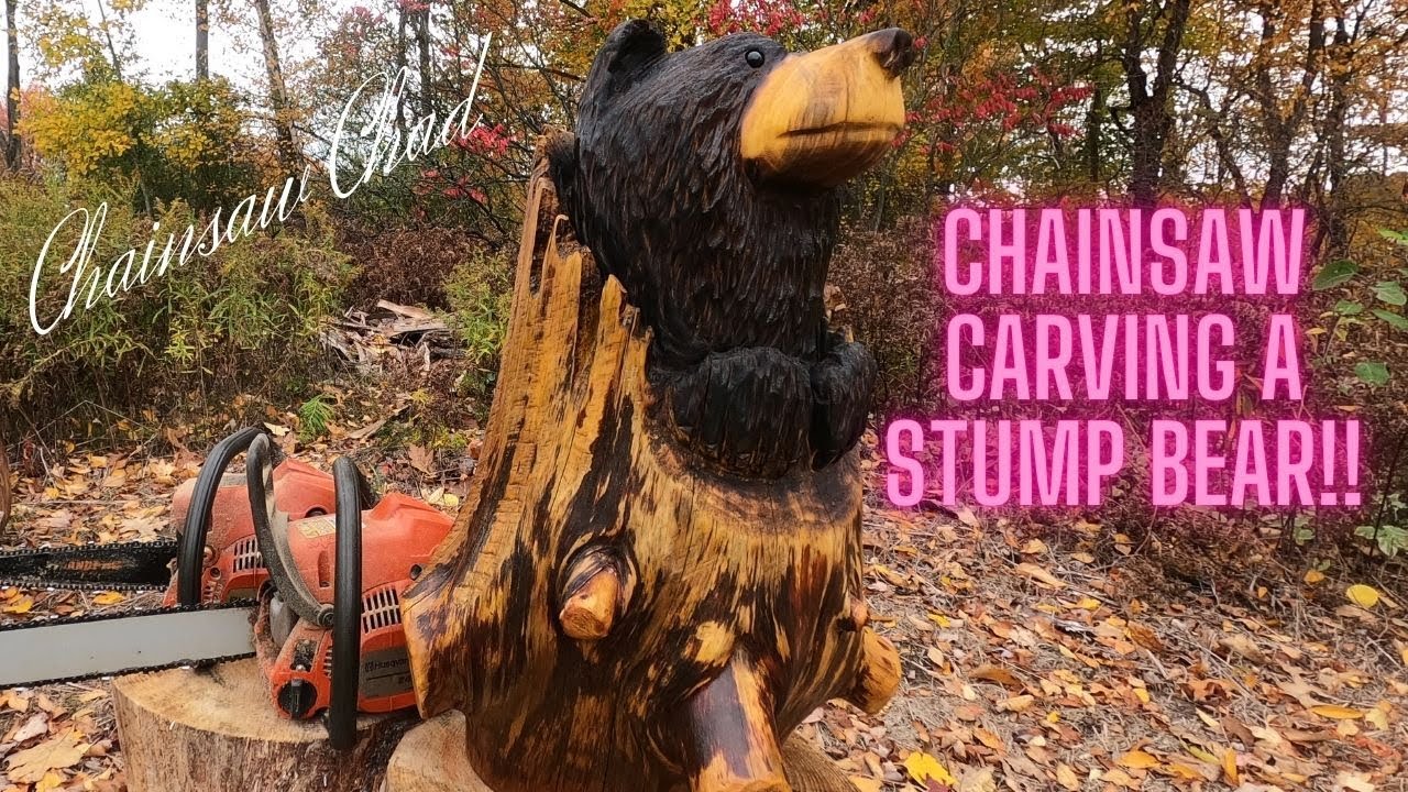CHAINSAW Carving A Bear - In A LOG - Sculpture!
