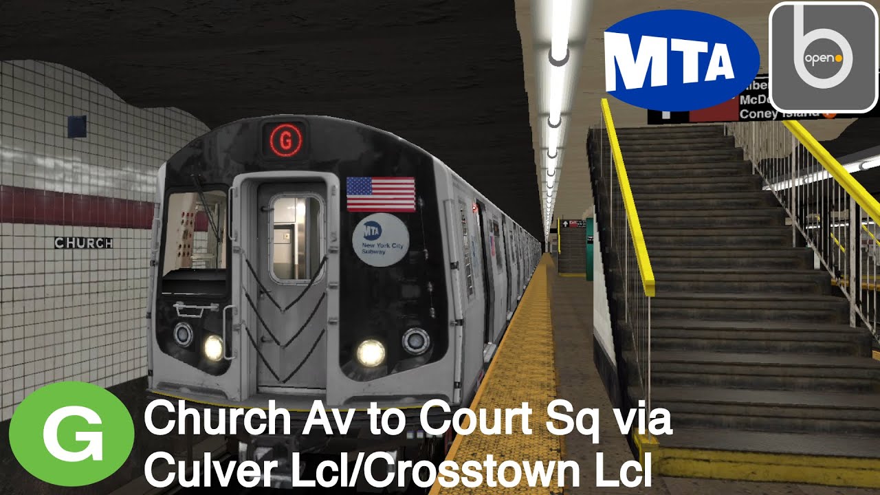 openBVE NYC Subway: R160A Alstom (G) Train Full Ride: Church Avenue - Court Square (Cab View)