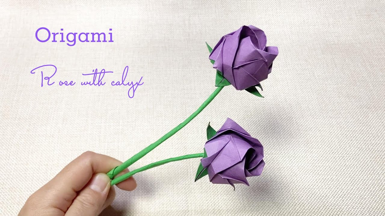 Origami Rose with calyx/How to make a rose with calyx by one piece of paper?