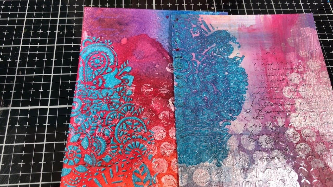 Distress Embossing Glaze Powders over Matte and Transparent Texture Paste