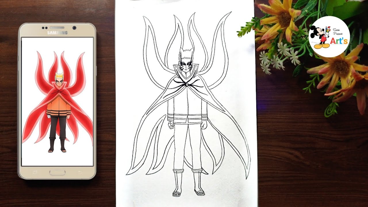 How to draw naruto baryon mode full body || naruto drawing easy step by step