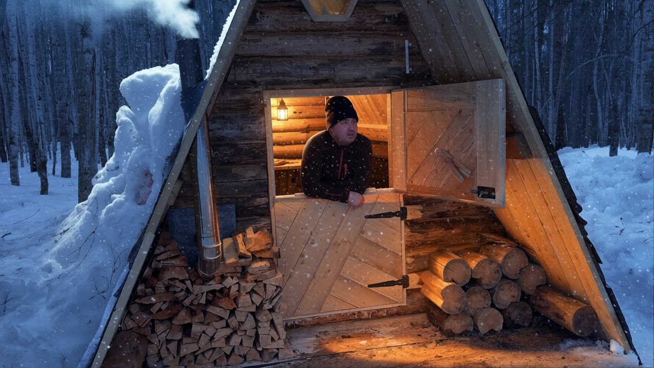 Camping in a Tiny Cabin. A WARM and COZY SHELTER INSIDE