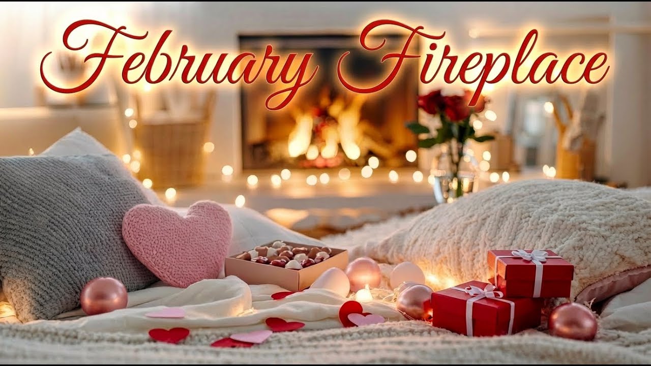 February Fireplace 🌹🔥 Cozy Romance, Candlelight & Crackling Fire