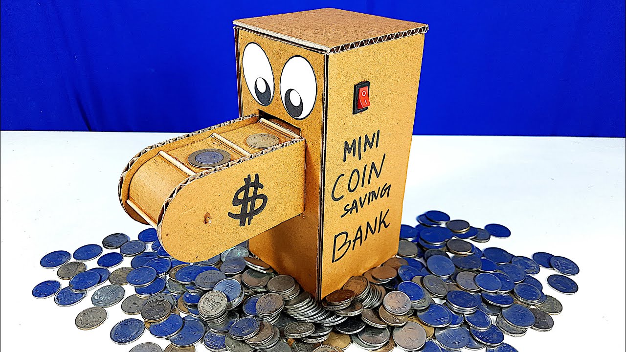 How to make Mini Coin Saving Bank from Cardboard | DC Motor Conveyor Belt Machine