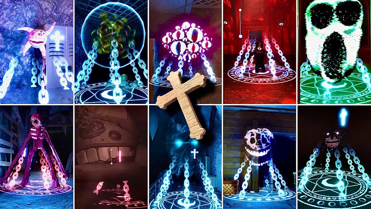 DOORS FLOORS 2 - All CRUCIFIX USES ON ALL ENTITES + JUMPSCARES