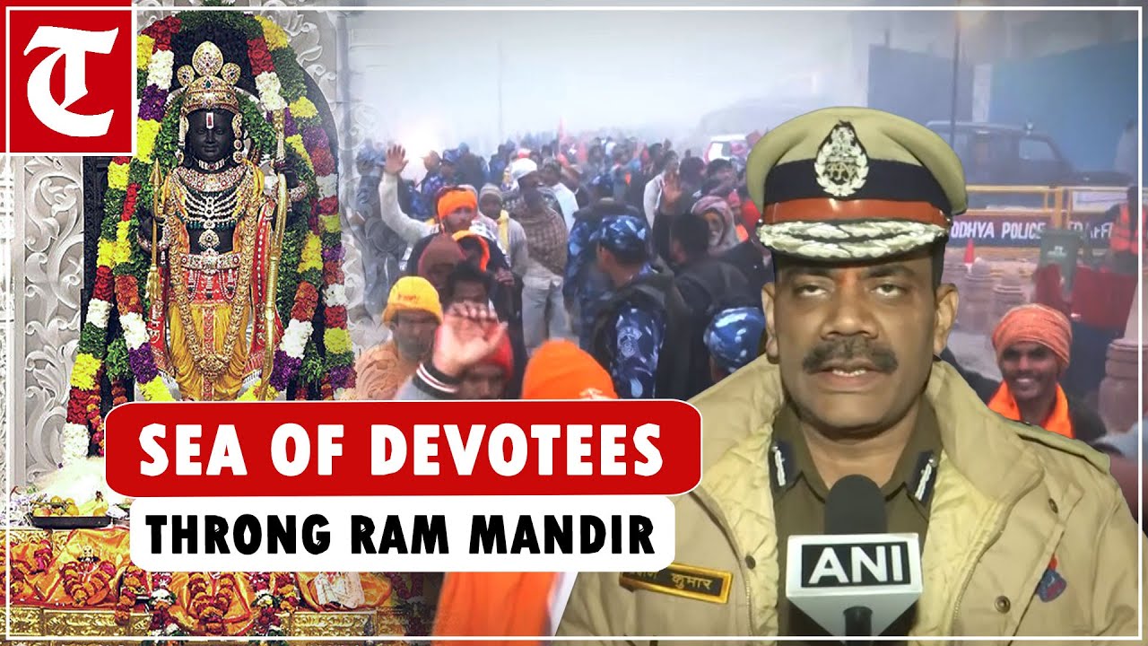 Massive crowd in Ayodhya as devotees throng Ram Mandir to take glimpse of Ram Lalla