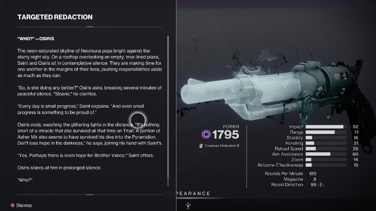 Osiris Doesn't Know Brother Vance (Targeted Redaction Lore | Destiny 2: Season Of The Deep)