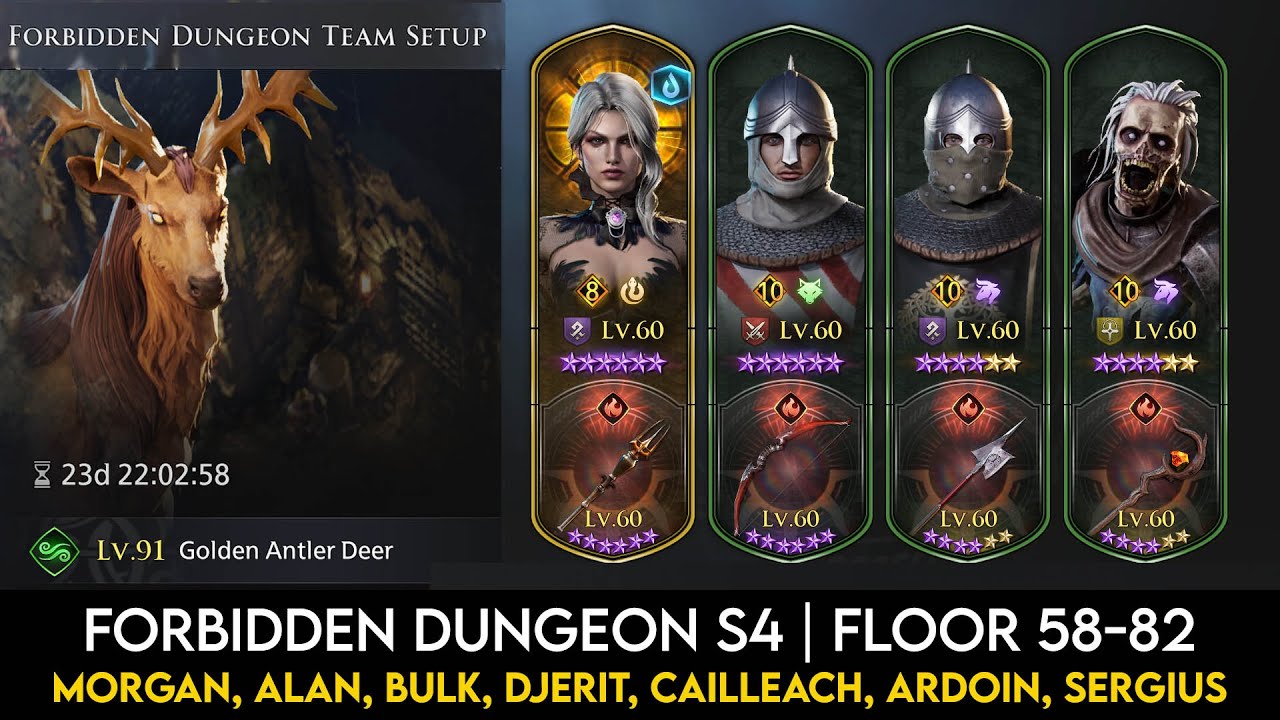 Season 4 Forbidden Dungeon 58 - 82 Playthough | King Arthur Legends Rise Guide