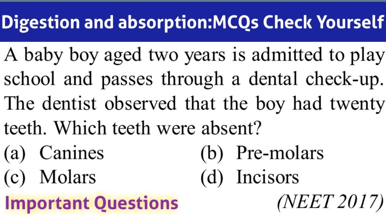 Chapter-16: Digestion and Absorption |MCQs/Objectives|Class 11th| Self Practice Test
