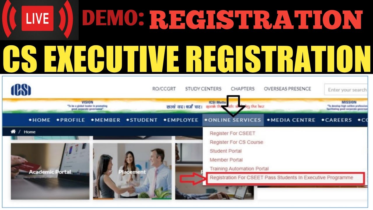 Live Demo: CS EXECUTIVE Registration June 2022 | How to Registation CS Executive June 2022
