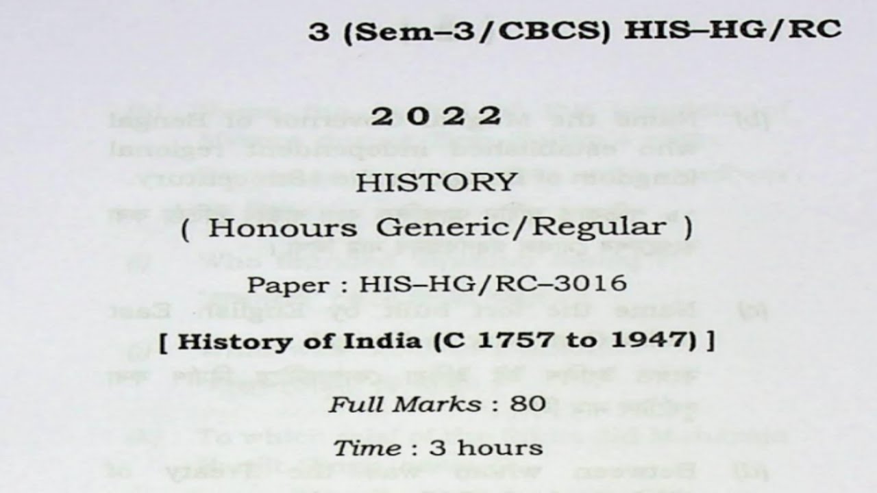 BA 3rd Semester History Honours Generic / Regular CBCS Question 2022 Gauhati University