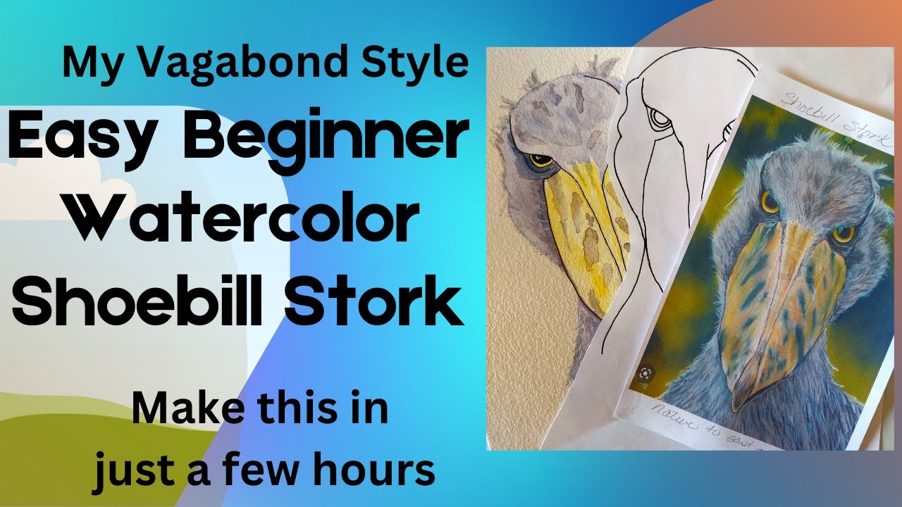 Easy Beginner Watercolor Shoebill Stork
