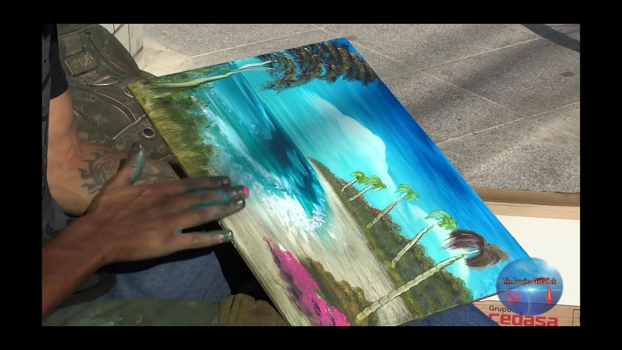 Talented street Artist, Painting Using Hands.. respect to this  Man...