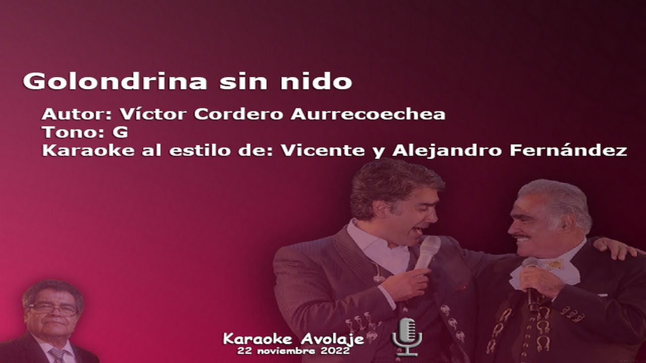 Golondrina sin nido   Vicente y Alejandro Fernandez   Karaoke   Tono G