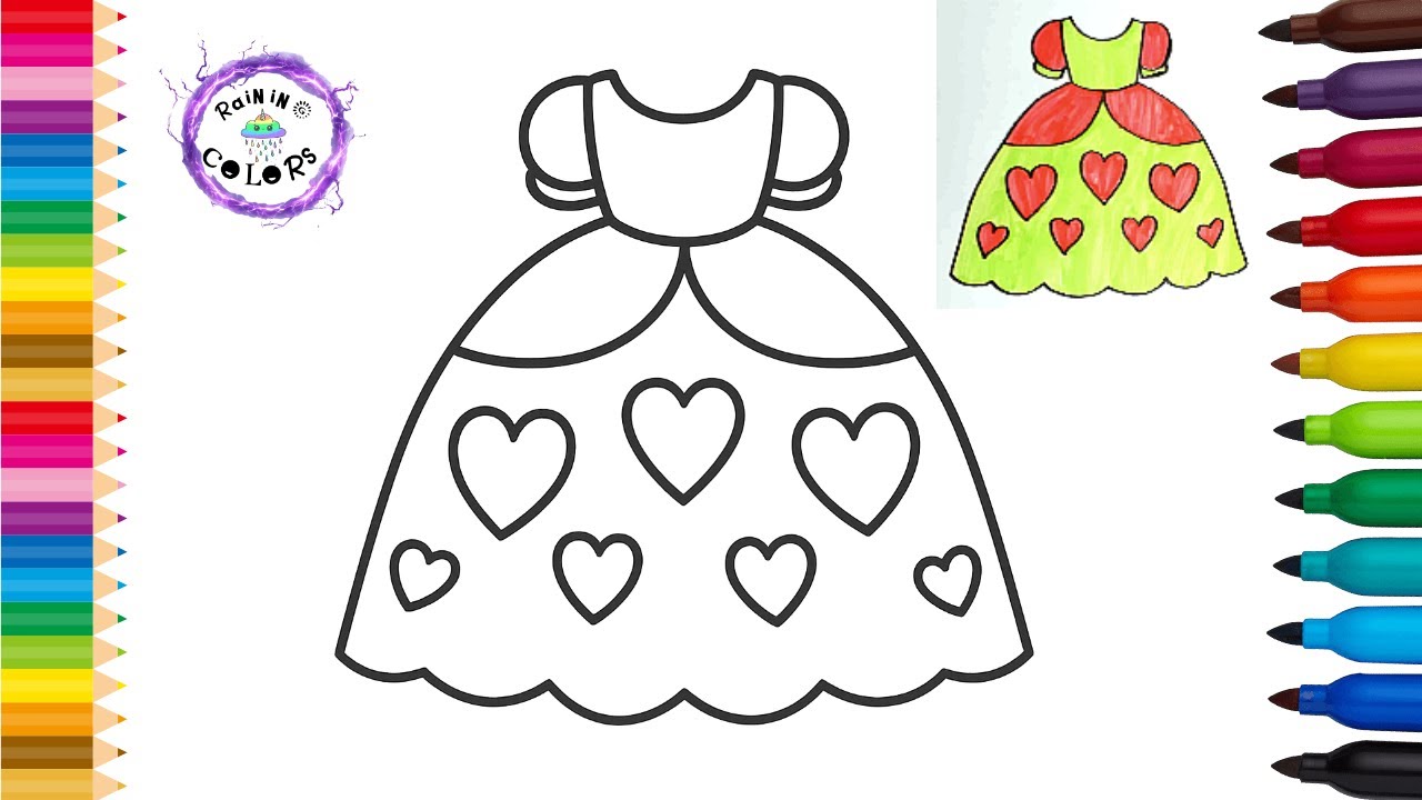 Green Princess Dress With Hearts Cute Easy Simple Drawing And Coloring #princess #rainingcolors