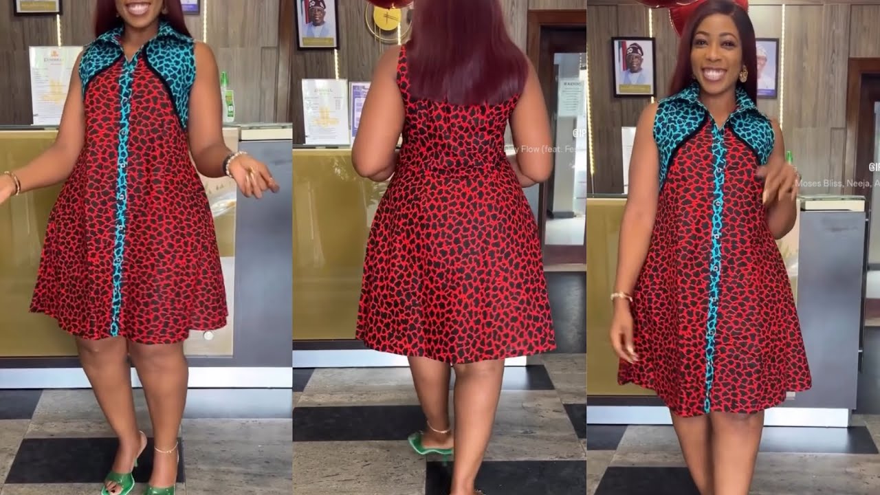 How to make two color pattern a line button down shirt dress