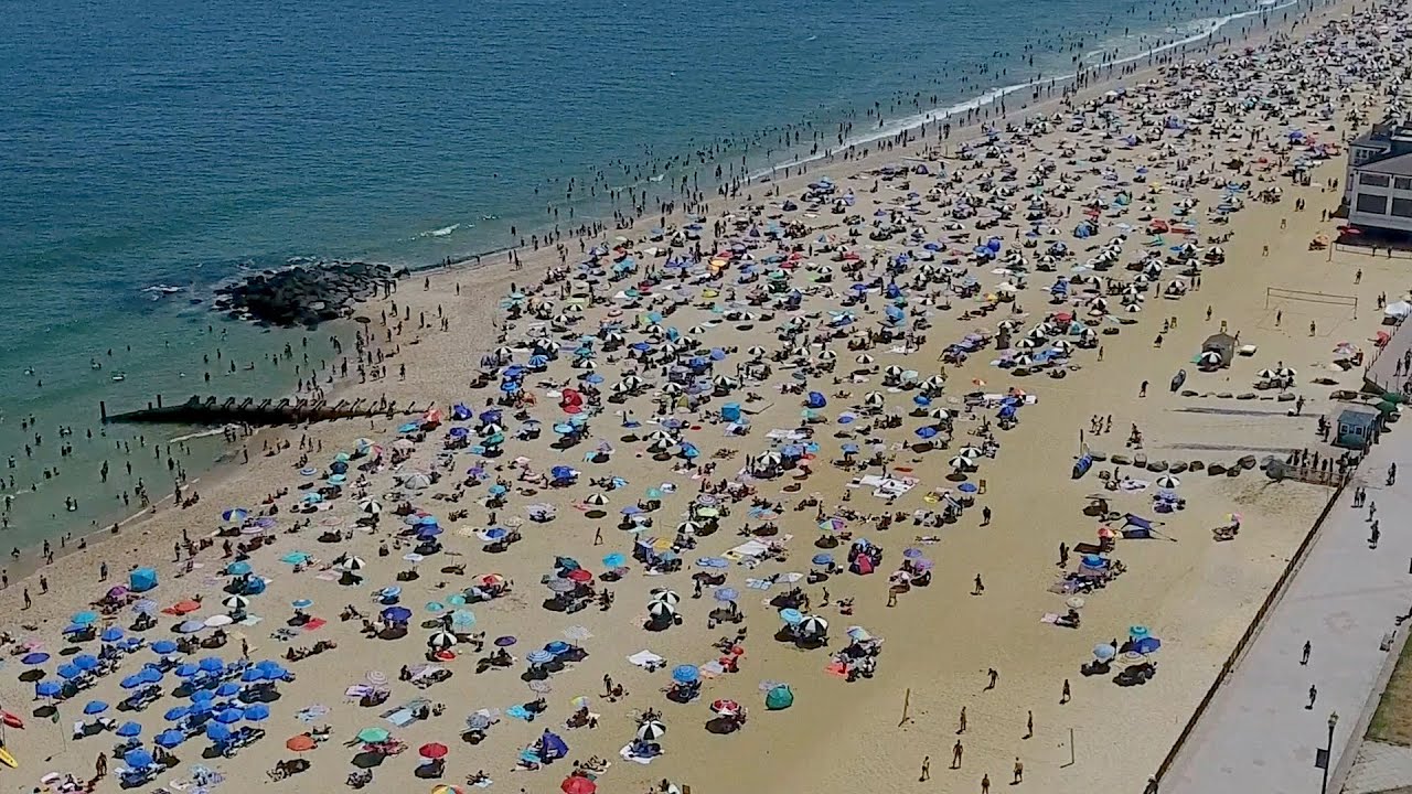 Drone captures views of beaches at the Jersey Shore during the busy holiday weekend