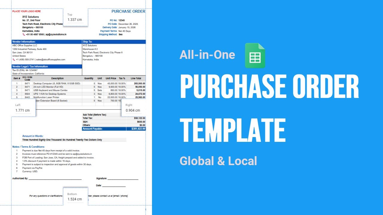 All-in-One Purchase Order Template in Google Sheets | Global & Local
