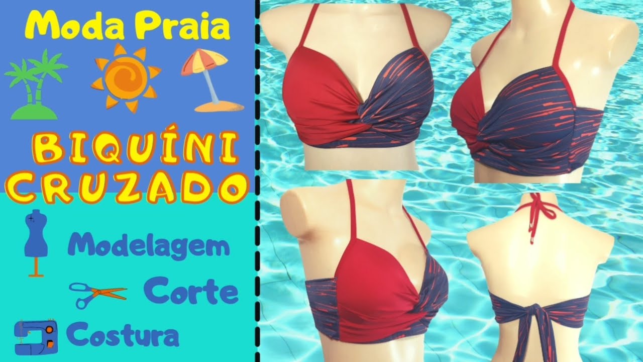 MODA PRAIA- BIQUÍNI CRUZADO NA FRENTE - Modelagem/Corte/Costura - @AtelierSilviaCarvalho