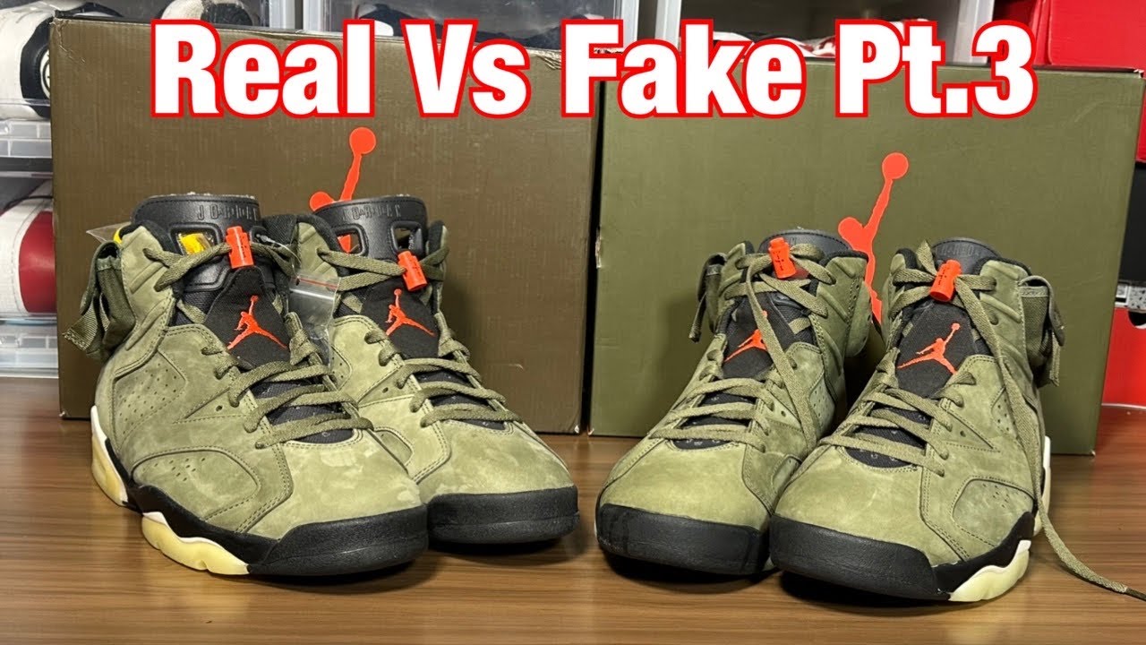 Air Jordan 6 x Travis Scott Olive Real Vs Fake Pt. 3