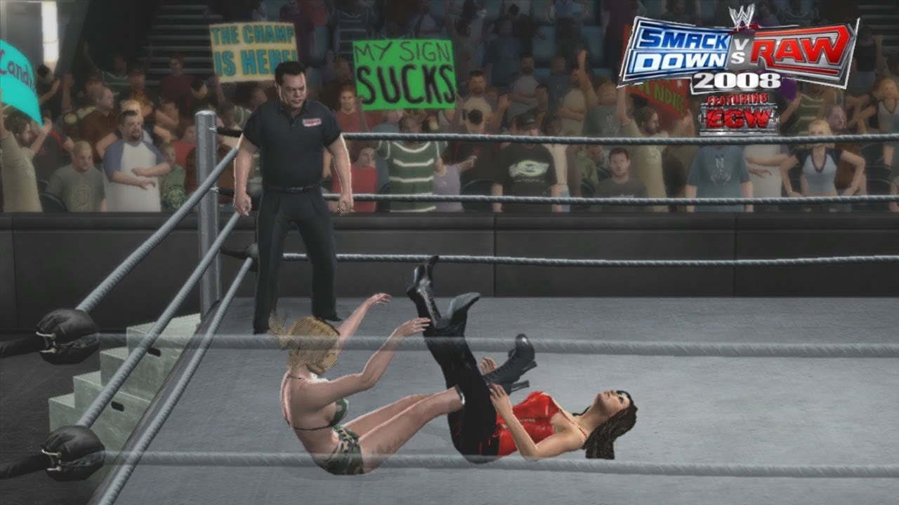 Smackdown vs Raw 2008 | Major Gunns Low Blow Candice Michelle