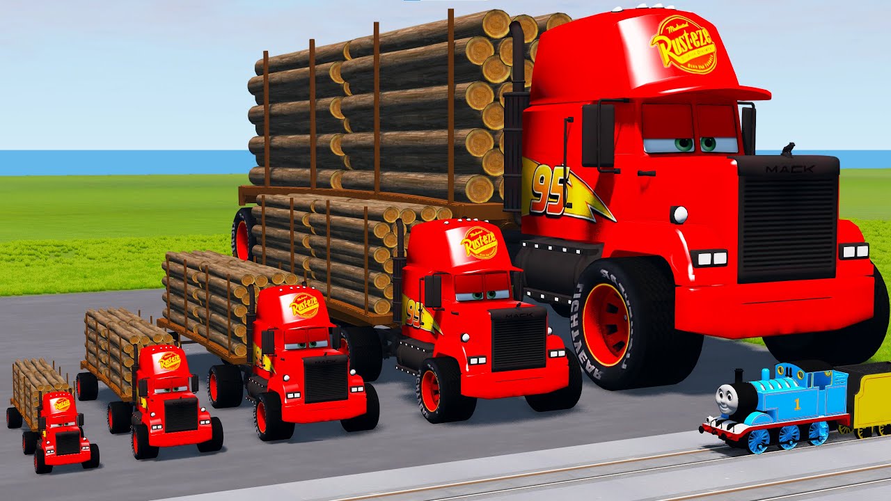Big & Small Long Mack Truck with Logs vs Trains Thomas | BeamNG.Drive