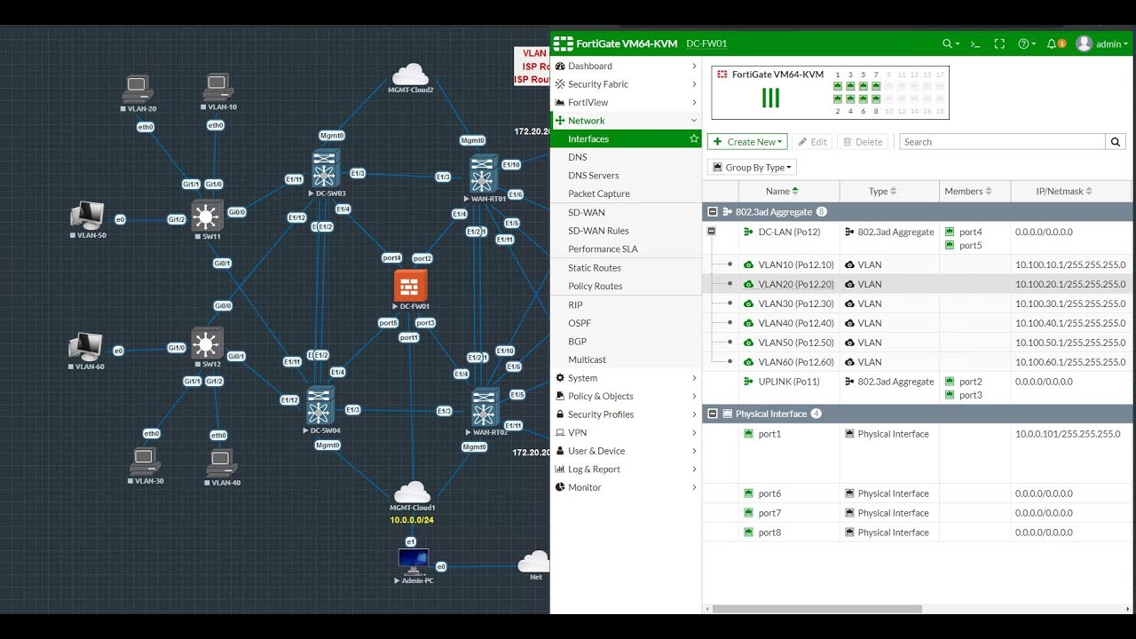 NSE Lab Part 1 - Configure port-channels and VLAN interfaces on Fortigates