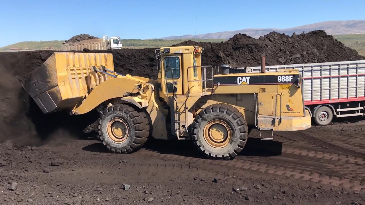Caterpillar 988F Wheel Loader Loading Coal On Trucks - Kivos Ate