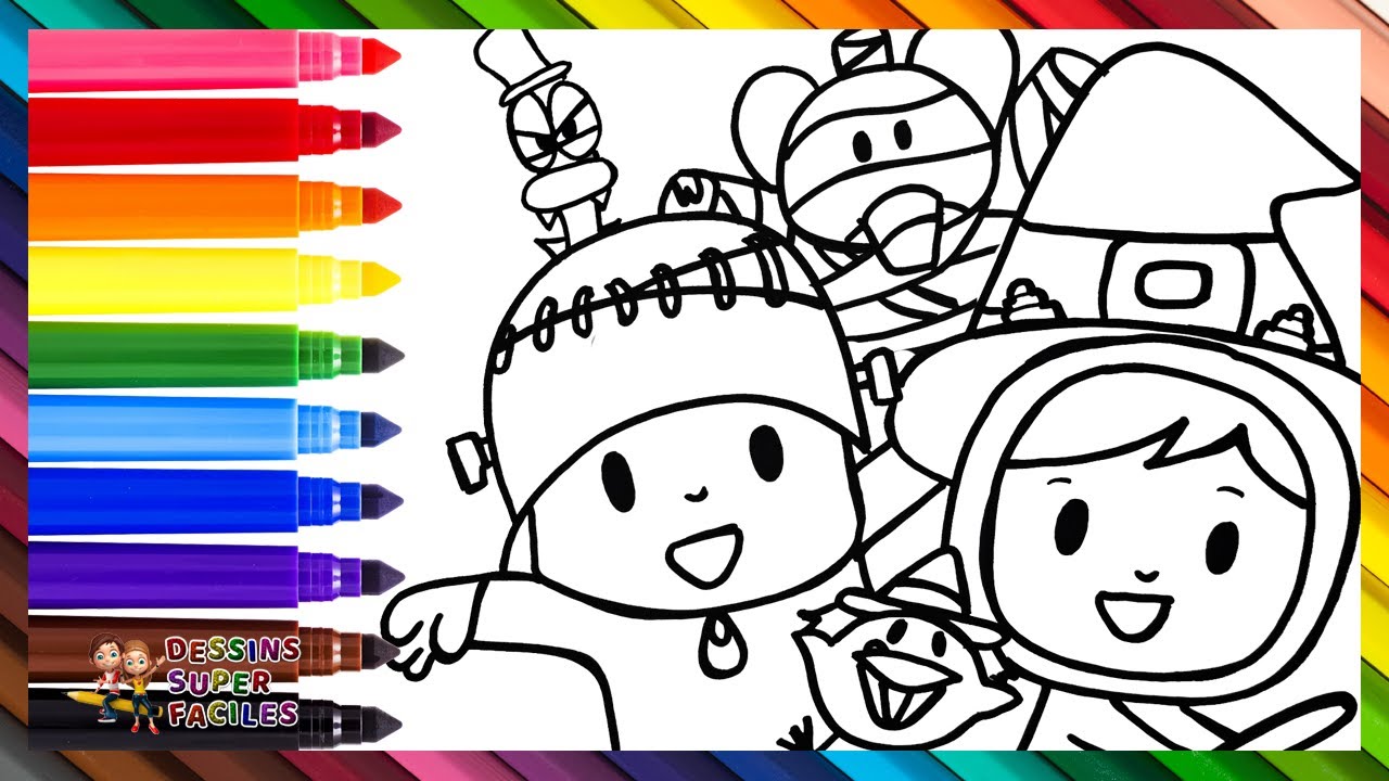 Dessine et Colorie Pocoyo et Ses Amis Pendant Halloween 👶👧🧙‍♀️🦆🧛🎃🦇 Dessins pour Enfants