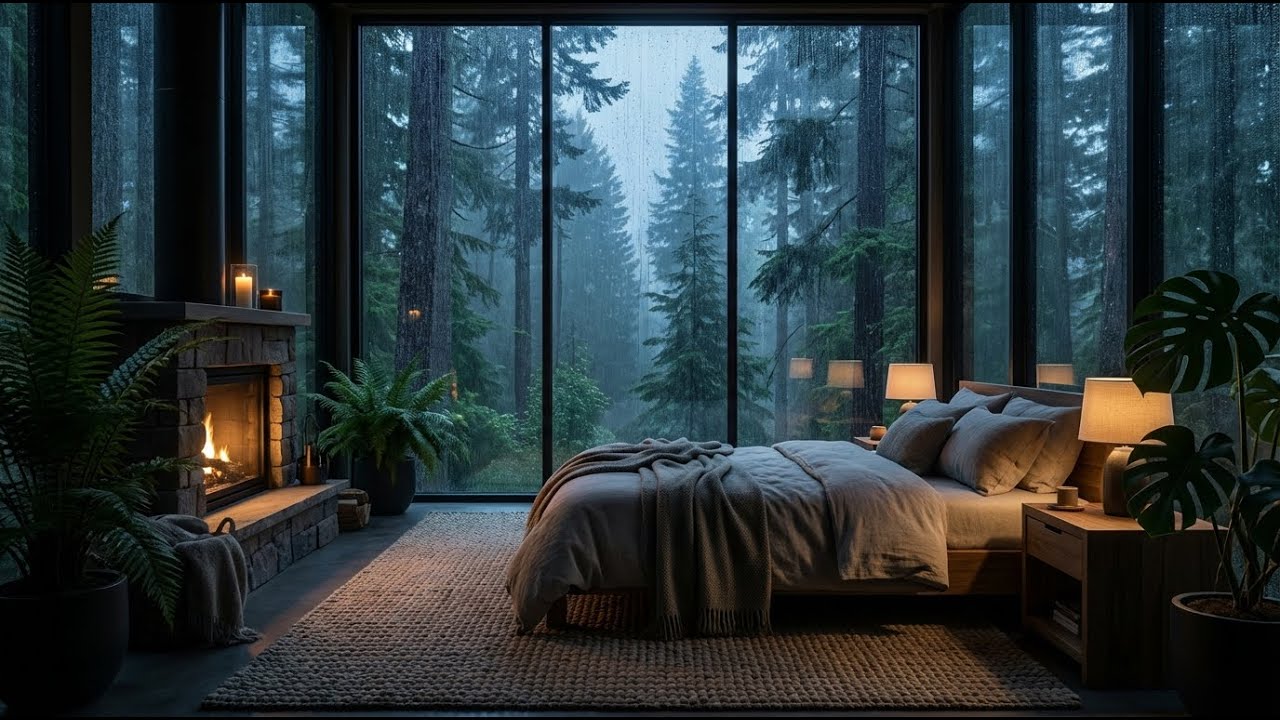Pure Silence: Rain Sounds & Soft Piano in Cozy Forest Room for Fast Sleep and Meditation 🌙💤