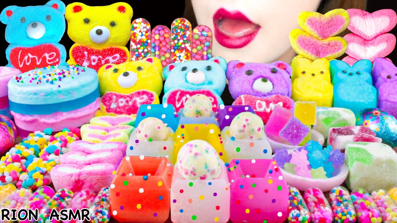 【ASMR】PASTEL DESSERTS💗 BEAR MARSHMALLOW,MARSHMALLOW JELLY CAKE,CAPSULE MUKBANG 먹방 EATING SOUNDS