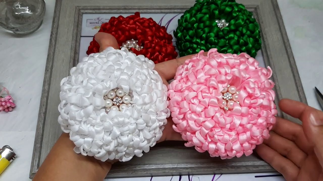 como hacer una flor esponjosa de liston satín fácil y económica #MAYRALEON como hacer una rosa