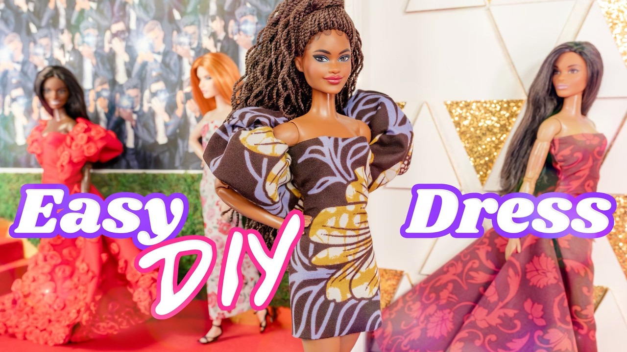 Make Easy Doll Clothes: Sew Barbie Dress in Less Than 1 Hour | DIY Red Dress Covered in Roses