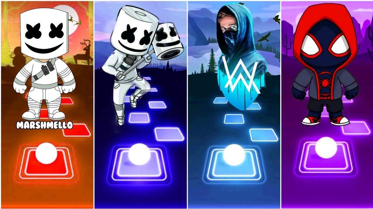 Marshmello Vs Marshmallow vs Alan walker vs spider !! tiles hop EDM rush