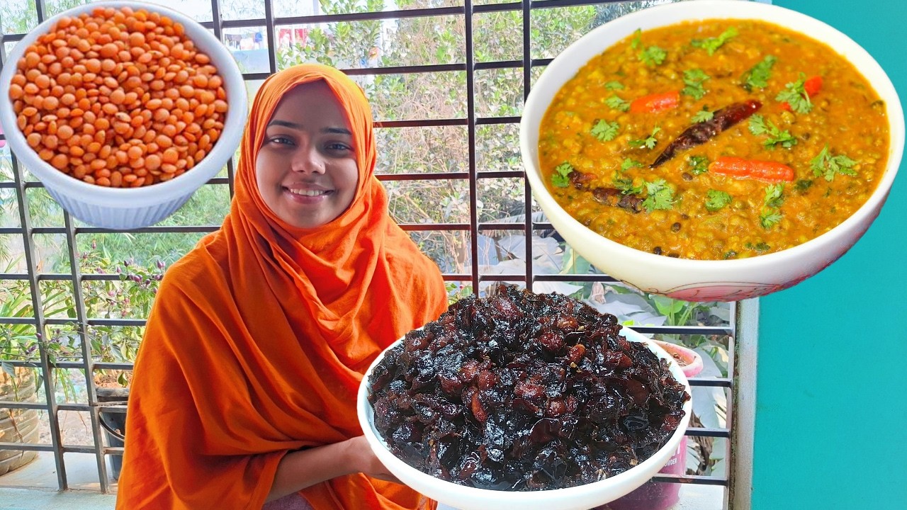 গ্রামের স্টাইলে টক-ঝাল বরের আচার 🌶️🥣 ও মসুর কালির ডাল ভুনা | Authentic Village Food Recipe