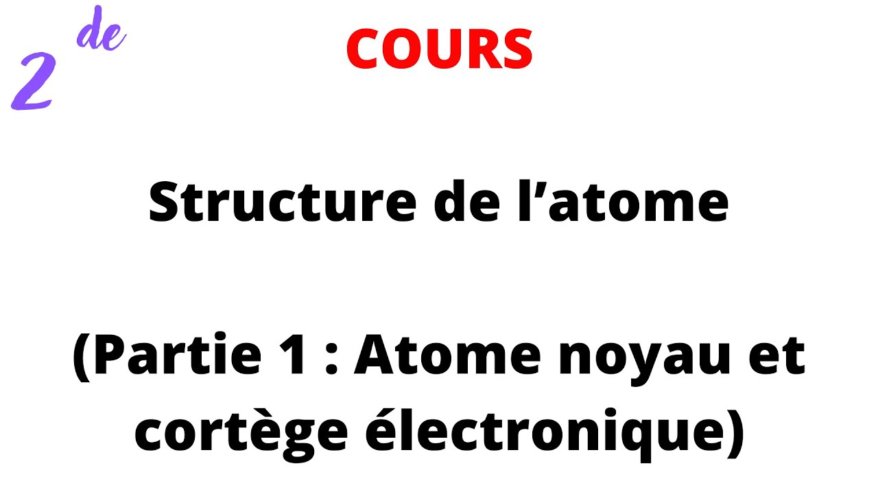 COURS 2de : Structure de l&rsquo;atome ( Partie 1 : Atome noyau et cort&egrave;ge &eacute;lectronique)