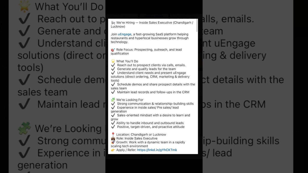 Hiring | Inside | Sales | Executive | Chandigarh | Lucknow | 