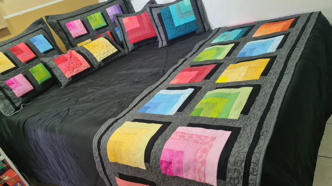 Um bloco de patchwork simples e o resultado maravilhoso. Almofada, peseira e fronha!!!