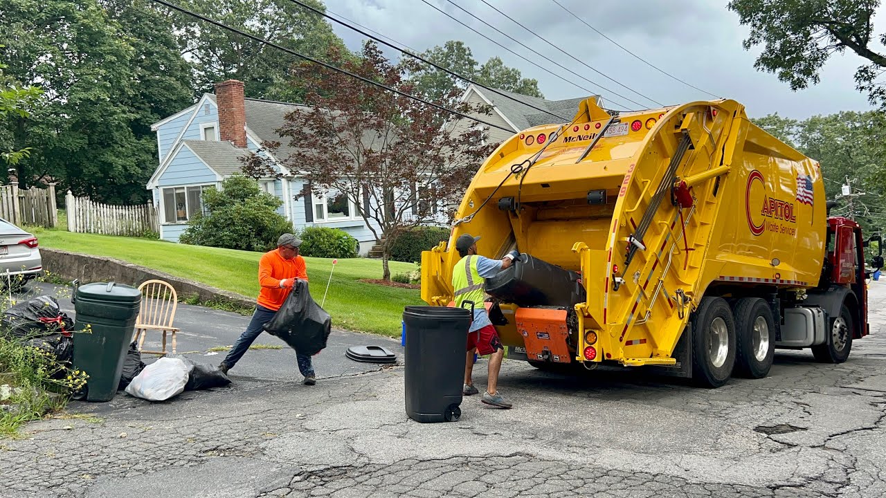 Brand New Capitol Waste Garbge Truck Flying Through Friday Trash