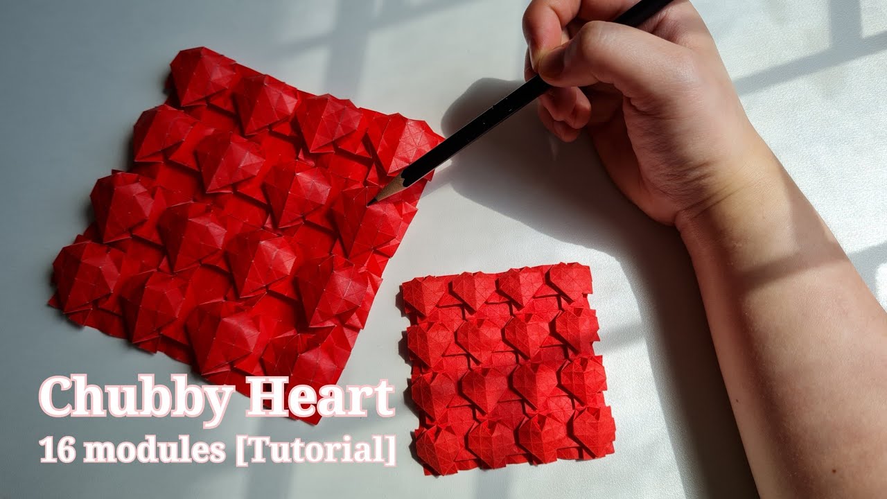 Origami Tessellation : Chubby heart - 16 modules  [Tutorial]