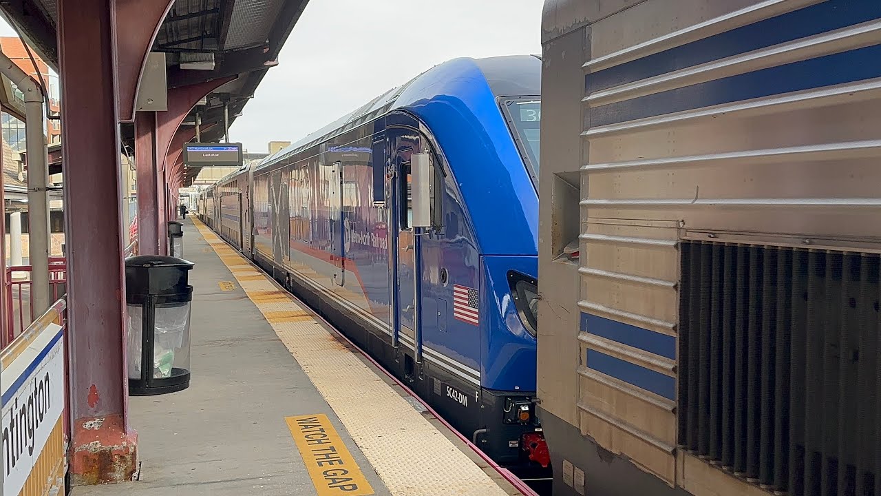 Metro North SC42-DM on the LIRR. SC42-DM Test Train arriving and leaving Huntington 