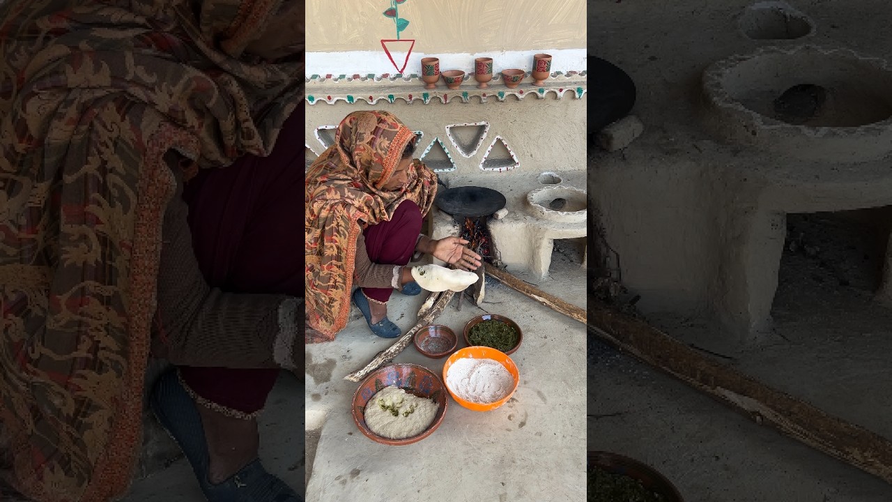 Village Lady Making Saag Paratha Recipe | Traditional Cooking in Rustic Kitchen #food #indiancuisine
