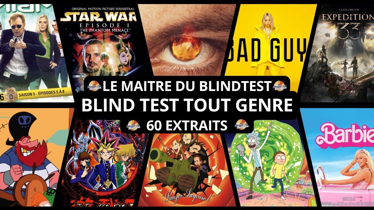 BLIND TEST TOUT GENRE - 60 EXTRAITS (Films, Séries, Dessin Animés, Musiques, Émissions, Jeux Vidéos)