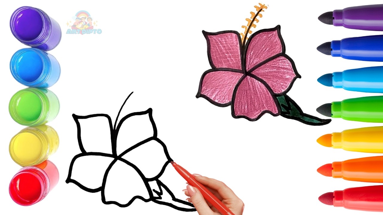How To Draw cute Flower Drawing, Painting & Coloring For Kids and Toddlers_ Child Art 🐋🌈🎨