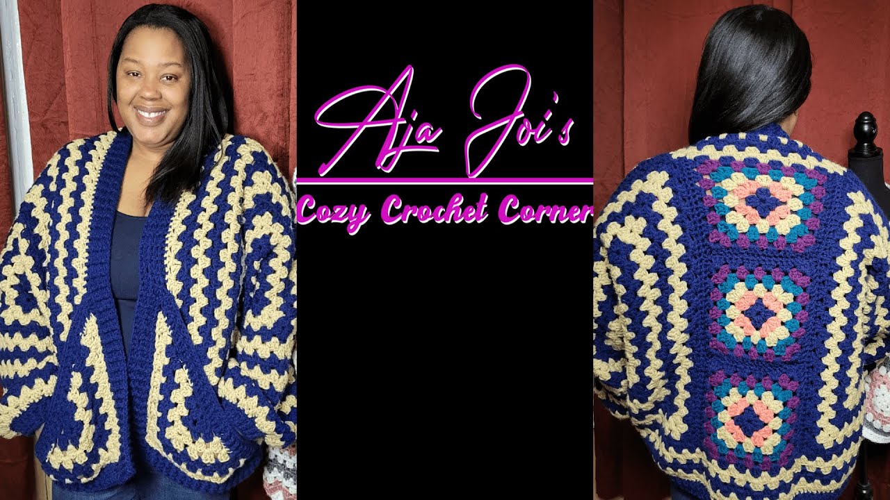 Blue & Tan Hexagon Granny Sweater